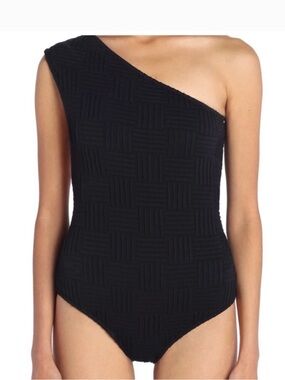 Bottega Veneta Black One-Shoulder Textured Swimsuit